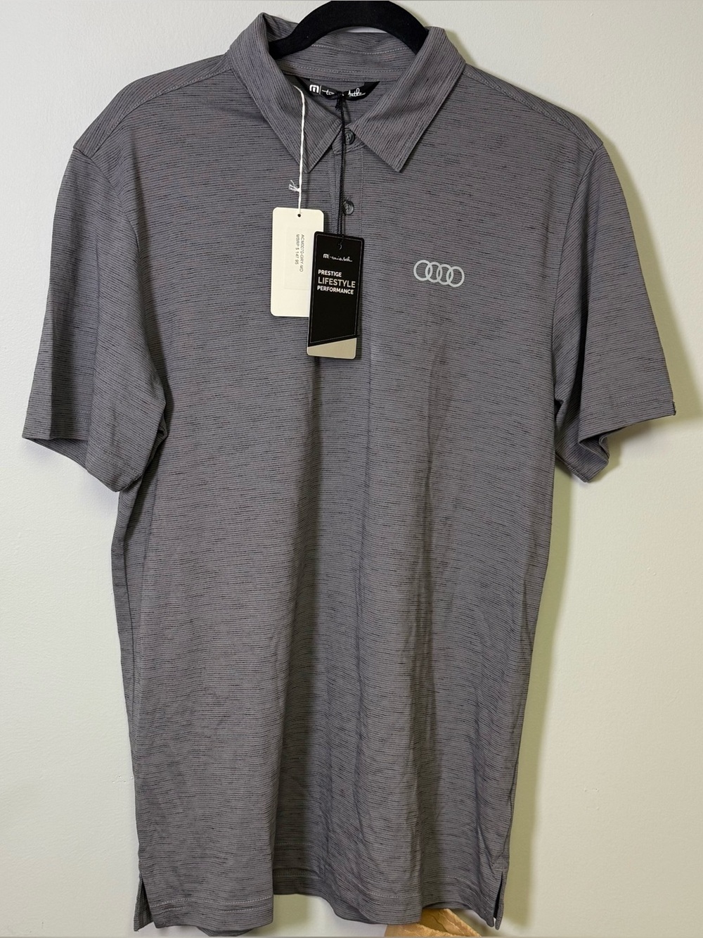 NWT travis mathew Heathered Gray Polo with Audi Logo Size M